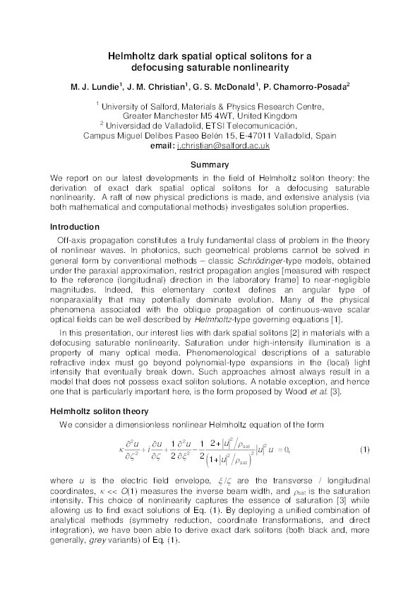 Helmholtz dark spatial optical solitons for a
defocusing saturable nonlinearity Thumbnail