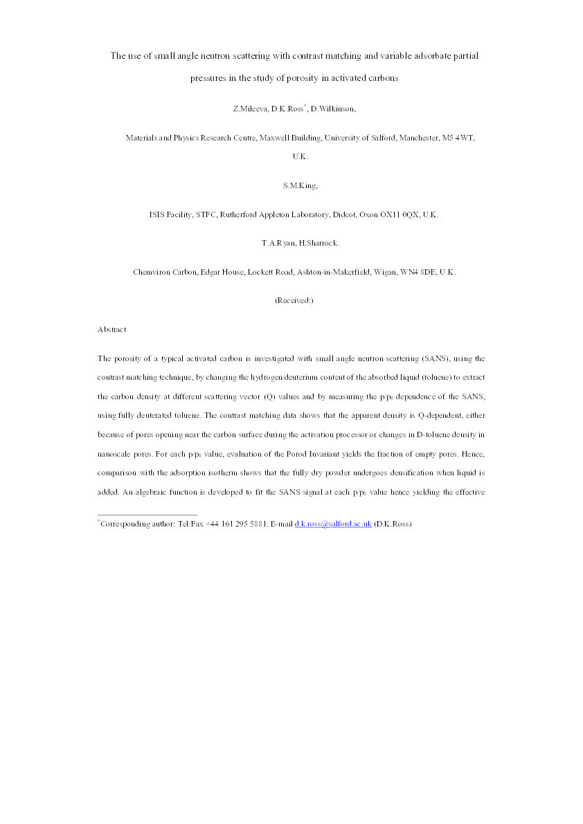 The use of small angle neutron scattering with contrast matching and variable adsorbate partial pressures in the study of porosity in activated carbons Thumbnail