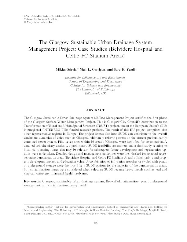 The Glasgow sustainable urban drainage system
management project: Case studies (Belvidere hospital and
Celtic FC stadium areas) Thumbnail