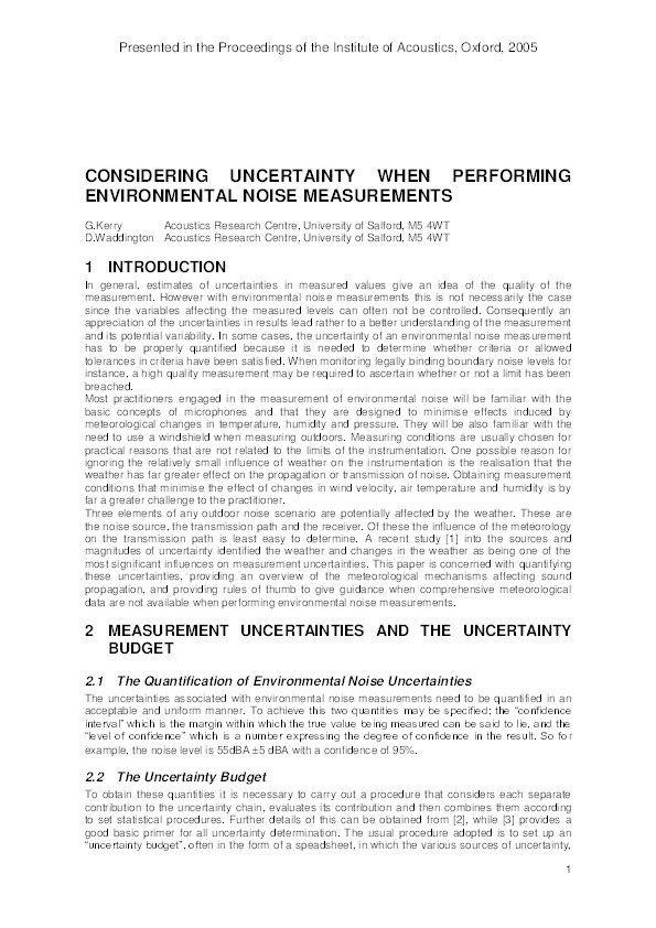 Considering uncertainty when performing environmental noise measurements Thumbnail