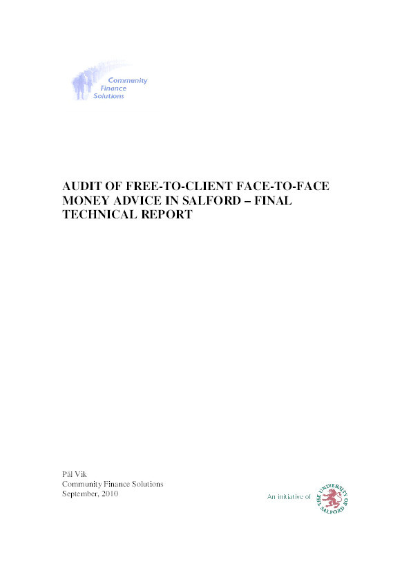 Audit of free-to-client face-to-face money advice in Salford - final technical report Thumbnail