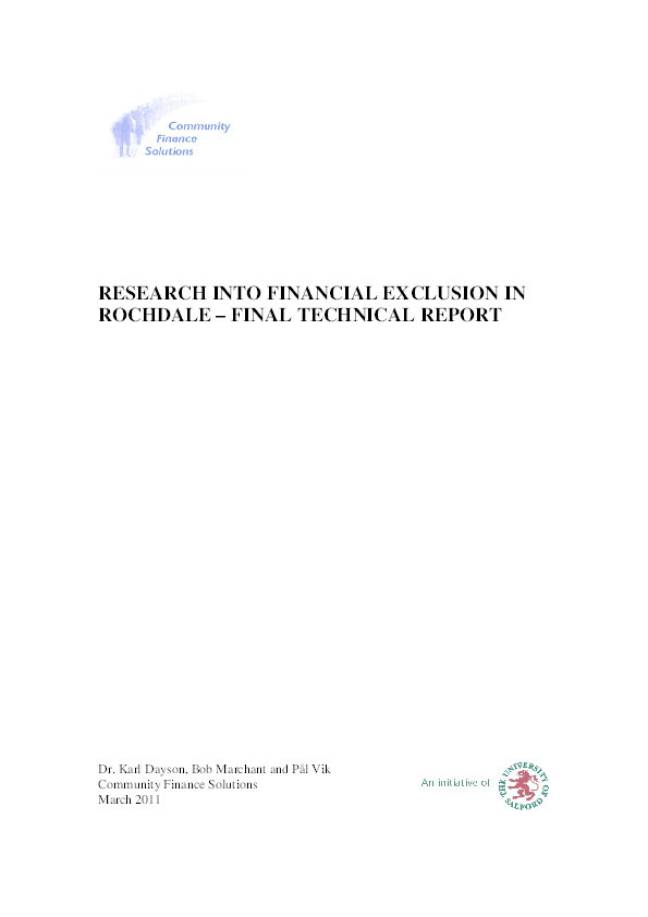 Research into financial exclusion in Rochdale - final technical report Thumbnail