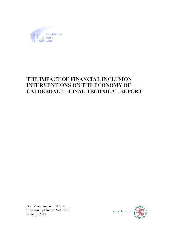 The impact of financial inclusion interventions on the economy of Calderdale – final technical report Thumbnail