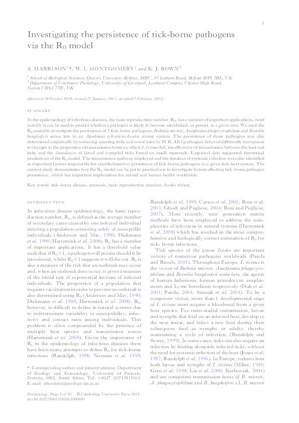 Investigating the persistence of tick-borne pathogens via the R0 model Thumbnail