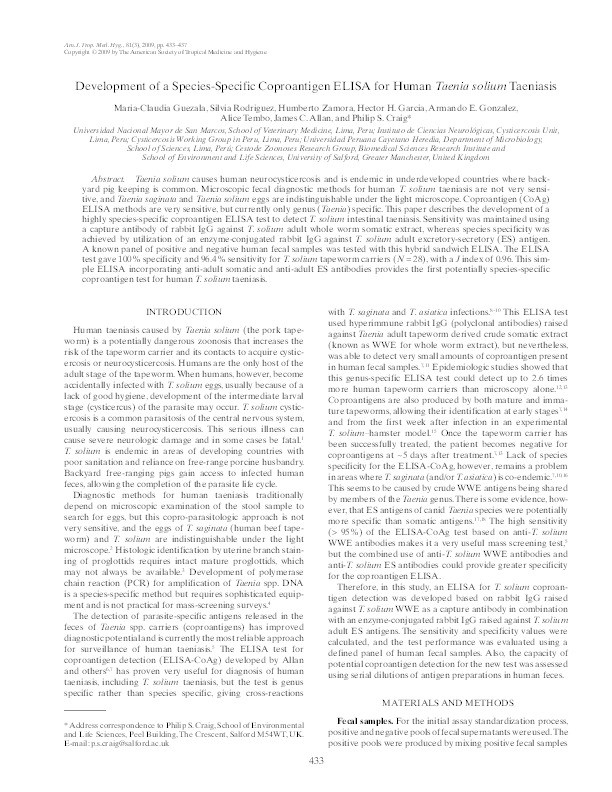 Development of a species-specific coproantigen ELISA for human taenia solium taeniasis Thumbnail