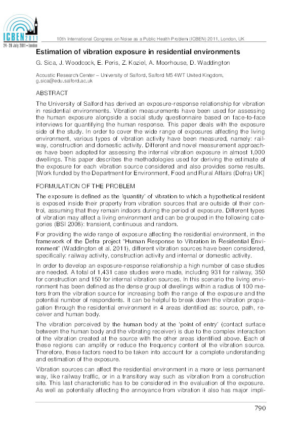 Estimation of vibration exposure in residential environments Thumbnail
