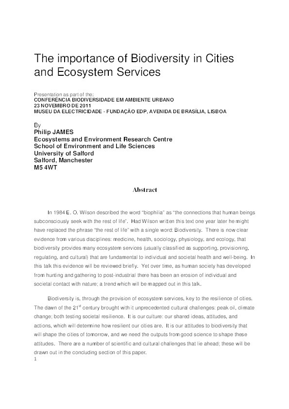 The importance of biodiversity in cities and ecosystem services Thumbnail