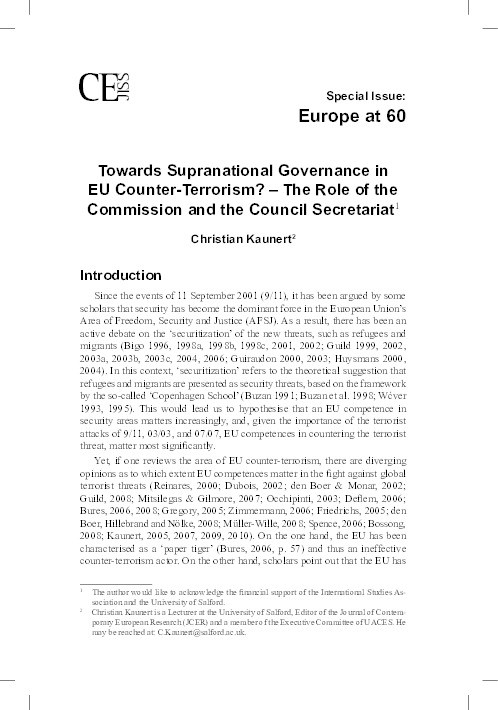 Towards supranational governance in EU counter-terrorism? - The role of the Commission and the Council Secretariat Thumbnail