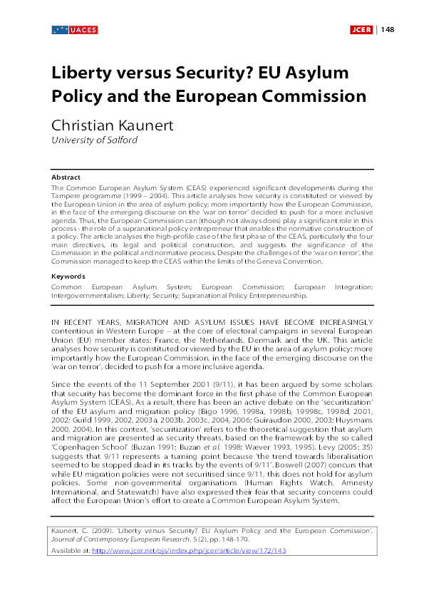 Liberty versus security? EU asylum policy and the European Commission Thumbnail