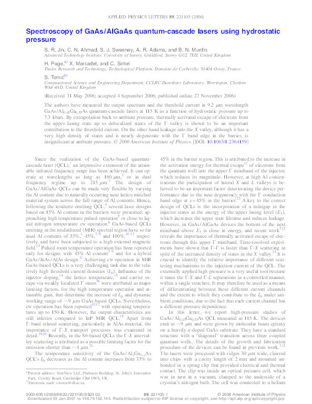 Spectroscopy of GaAs∕AlGaAs quantum-cascade lasers using hydrostatic pressure Thumbnail