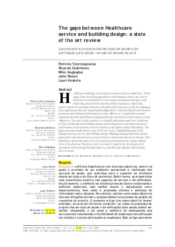 The gaps between healthcare service and building design : a state of the art review Thumbnail