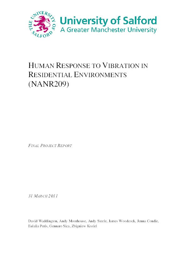 Human response to vibration in residential environments (NANR209) Final Project Report Thumbnail