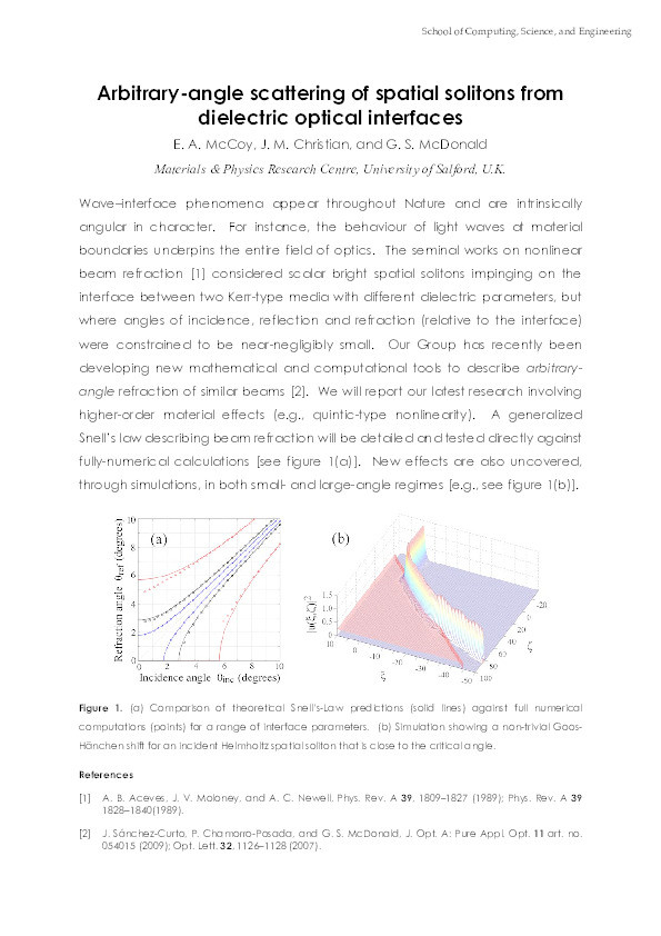 Arbitrary-angle scattering of spatial solitons from dielectric optical interfaces Thumbnail