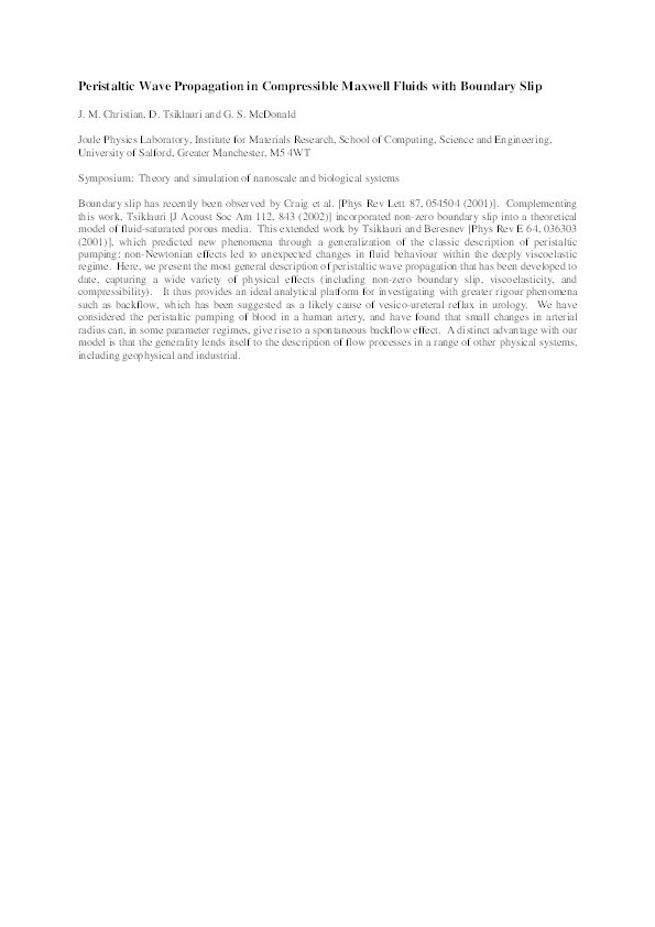 Peristaltic wave propagation in compressible Maxwell fluids with boundary slip Thumbnail