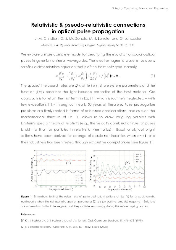 Relativistic & pseudo-relativistic connections in optical pulse propagation Thumbnail