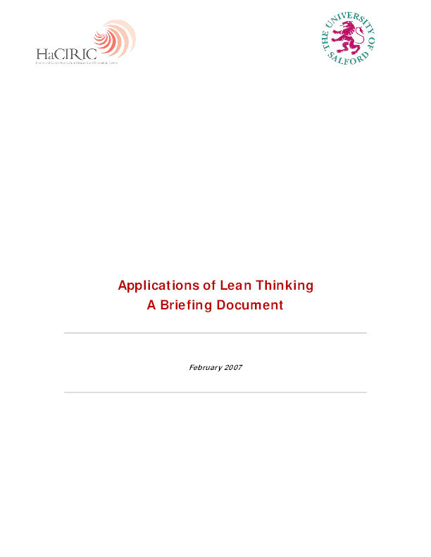 Applications of lean thinking: a briefing document Thumbnail