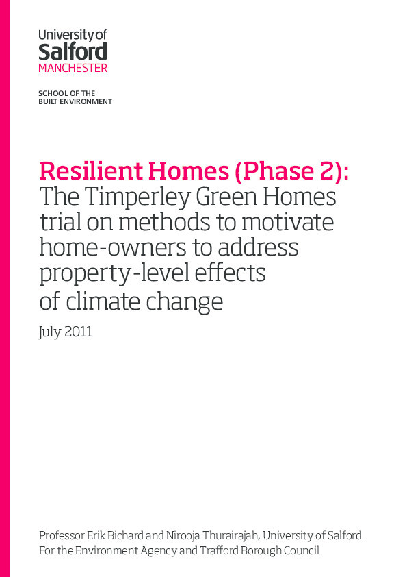 Resilient Homes (Phase 2) : the Timperley green homes
trial on methods to motivate home-owners to address
property-level effects of climate change Thumbnail
