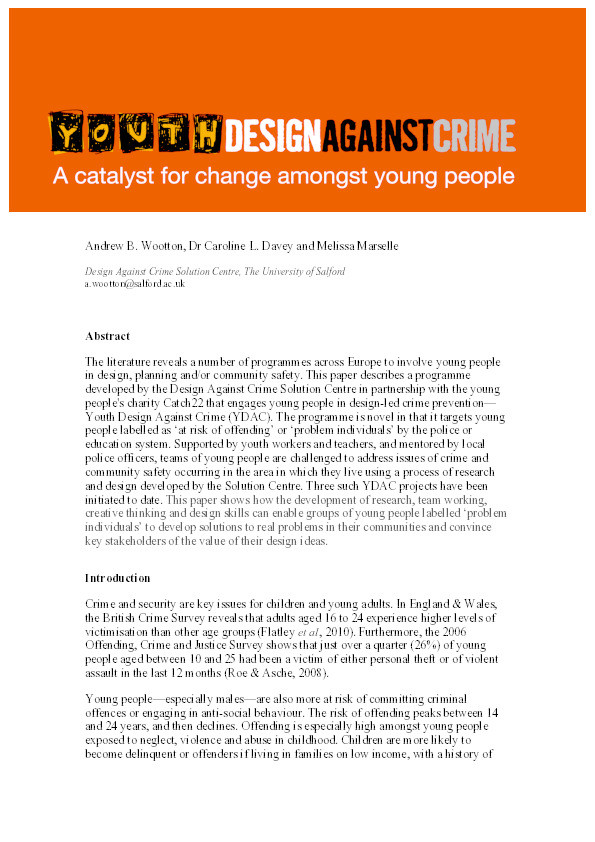 Youth design against crime : a catalyst for change amongst young people Thumbnail