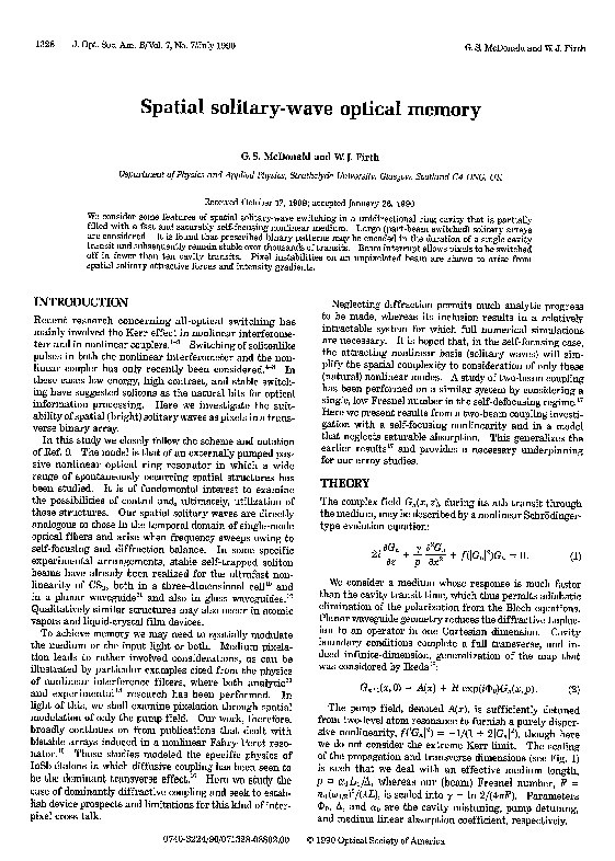 Spatial solitary-wave optical memory Thumbnail