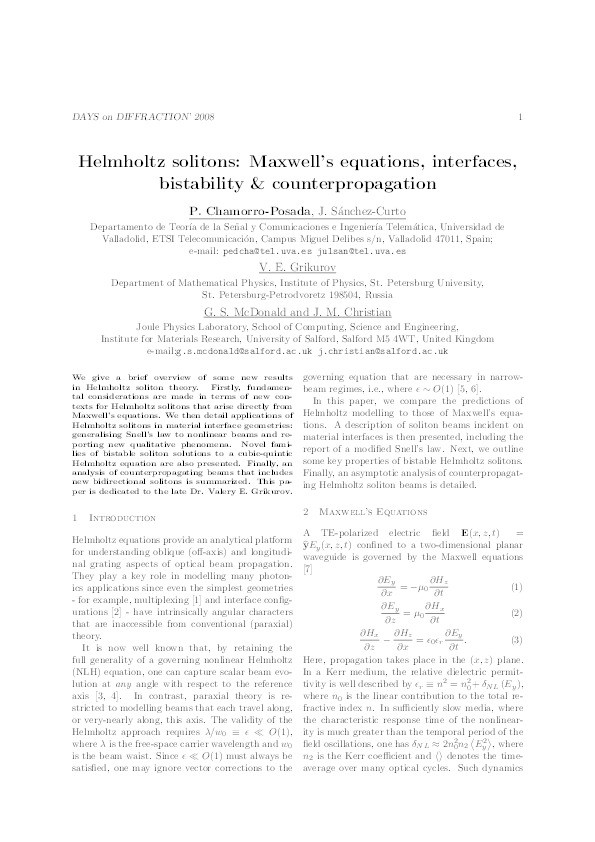 Helmholtz solitons: Maxwell’s equations, interfaces, bistability & counterpropagation Thumbnail