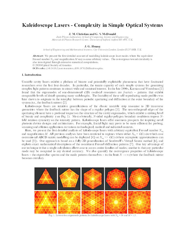 Kaleidoscope lasers - Complexity in simple optical systems Thumbnail