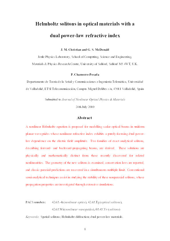 Helmholtz solitons in optical materials with a dual power-law refractive index Thumbnail