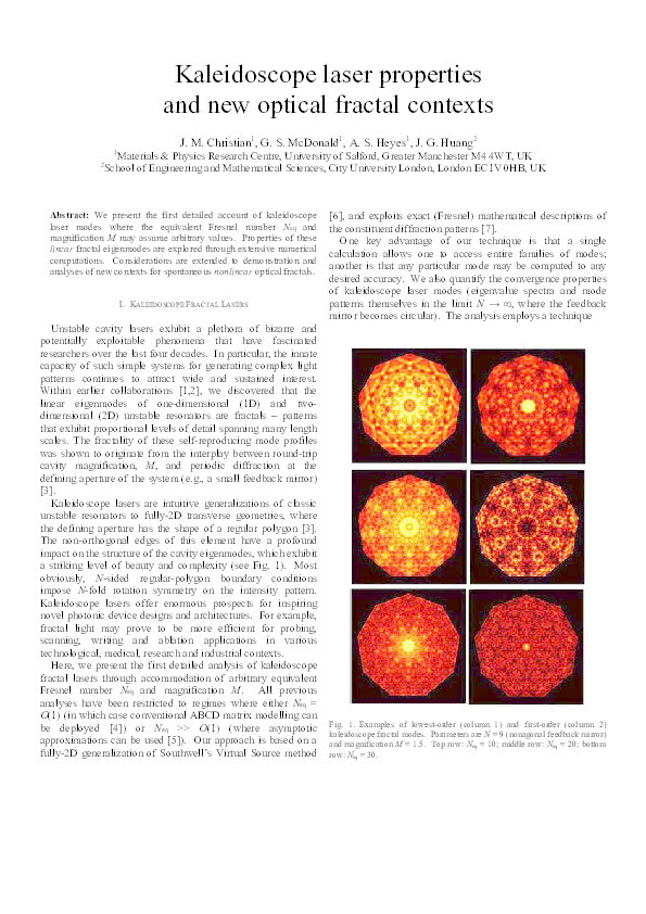Kaleidoscope laser properties and new optical fractal contexts Thumbnail
