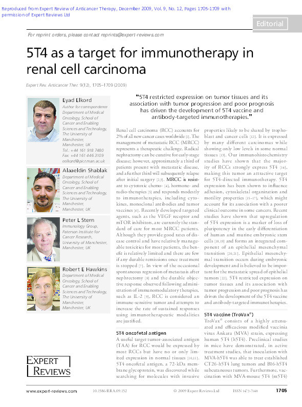 5T4 as a target for immunotherapy in renal cell carcinoma Thumbnail