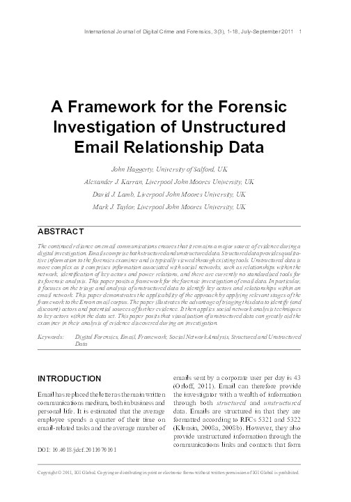 A framework for the forensic investigation of unstructured email relationship data Thumbnail