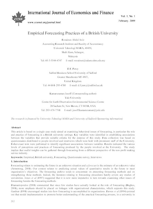 Empirical forecasting practices of a British university Thumbnail