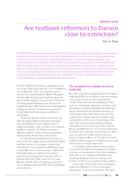 Are textbook references to Darwin close to extinction? Thumbnail
