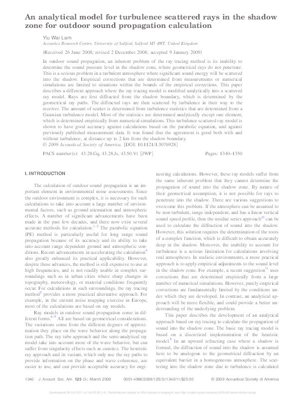 An analytical model for turbulence scattered rays in the shadow zone for outdoor sound propagation calculation Thumbnail