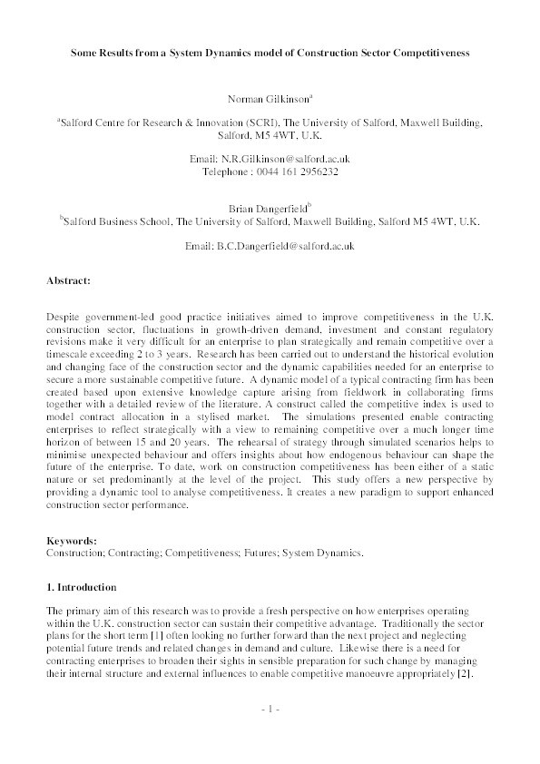 Some results from a system dynamics model of construction sector competitiveness Thumbnail