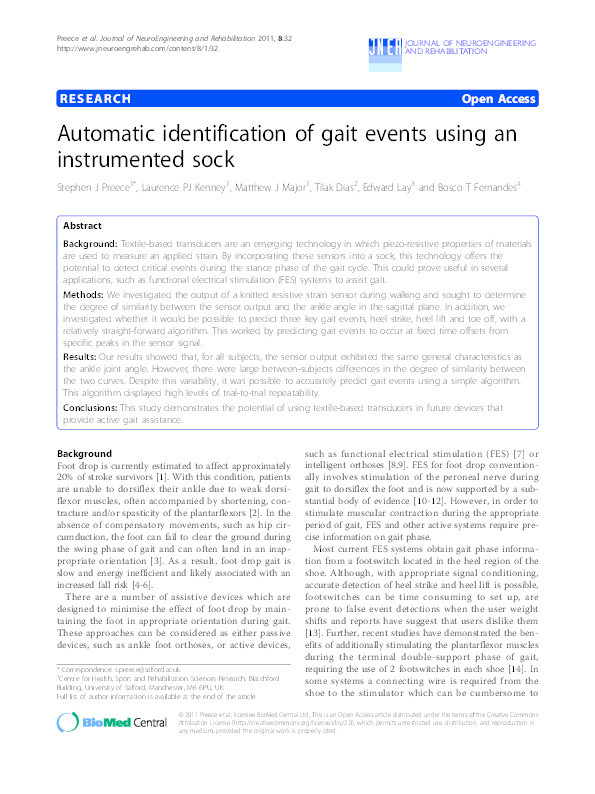 Automatic identification of gait events using an
instrumented sock Thumbnail