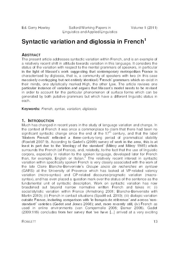 Syntactic variation and diglossia in French Thumbnail