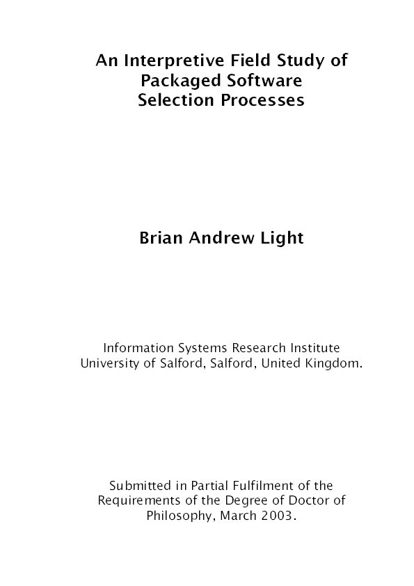 An interpretive field study of packaged software selection processes Thumbnail