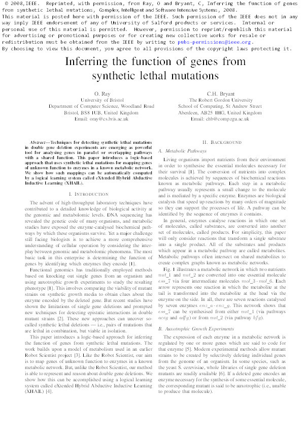 Inferring the function of genes from synthetic lethal mutations Thumbnail