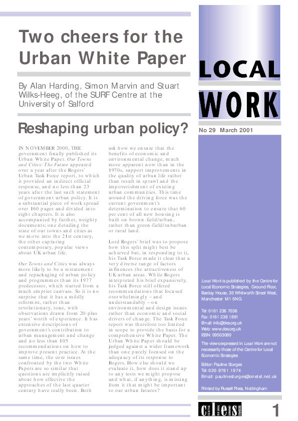 Two cheers for the urban white paper Thumbnail