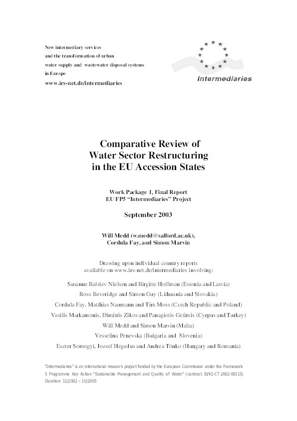 Comparative review of water sector restructuring in the EU accession states Thumbnail