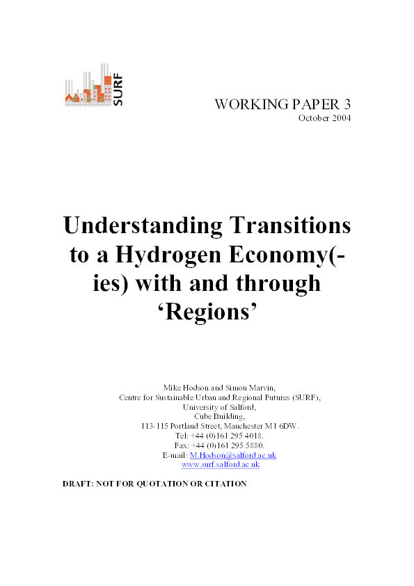 Understanding transitions to a hydrogen economy(-ies) with and through ‘regions' Thumbnail