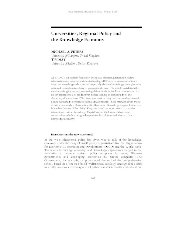 Universities, regional policy and the knowledge economy Thumbnail