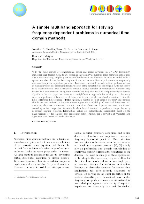 A simple multiband approach for solving frequency dependent problems in numerical time domain methods Thumbnail