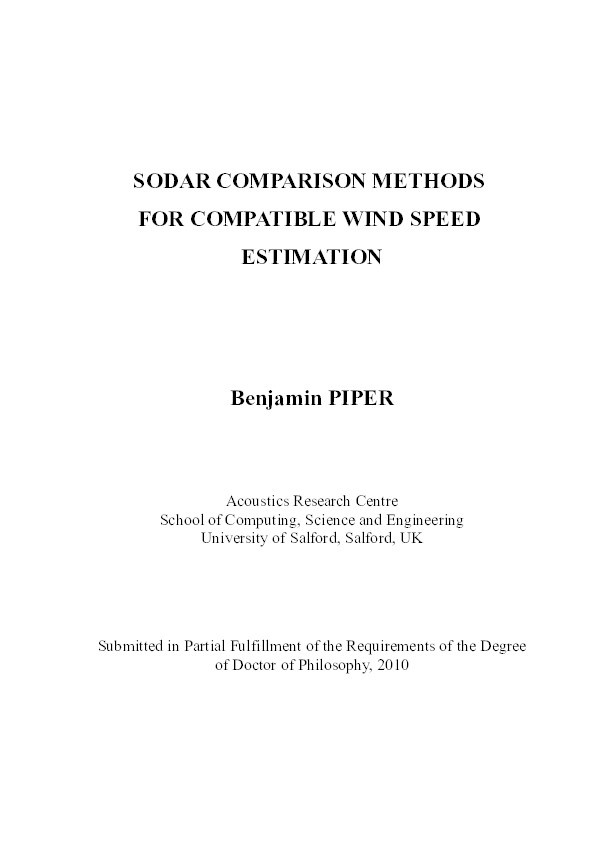 SODAR comparison methods for compatible wind speed estimation Thumbnail