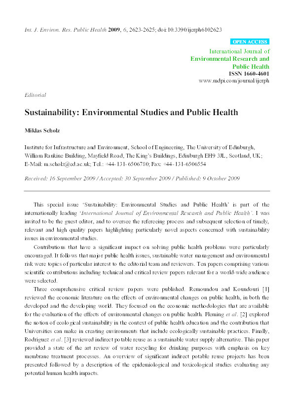 Sustainability: Environmental studies and public health Thumbnail