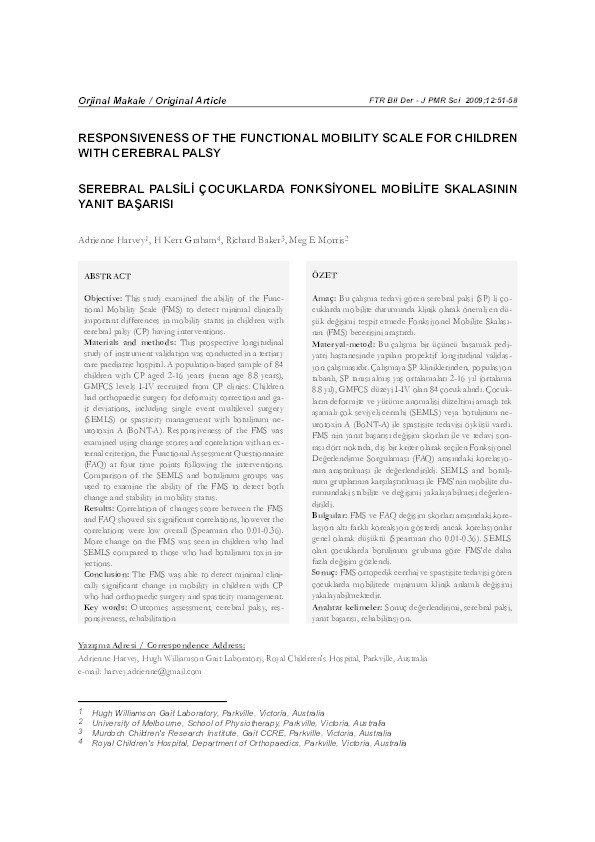 Responsiveness of the Functional Mobility Scale for children with cerebral palsy Thumbnail