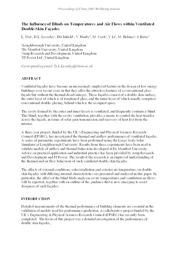 The influence of blinds on temperatures and air flows within ventilated double-skin façades Thumbnail