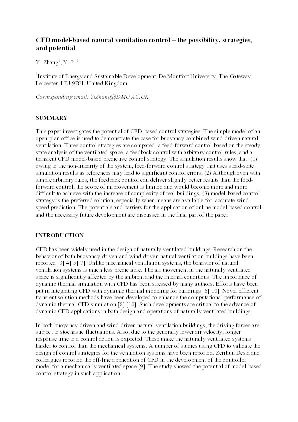 CFD model-based natural ventilation control – the possibility, strategies, and potential Thumbnail