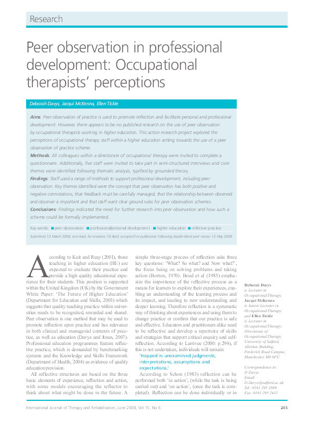 Peer observation in professional development : occupational therapists perceptions Thumbnail