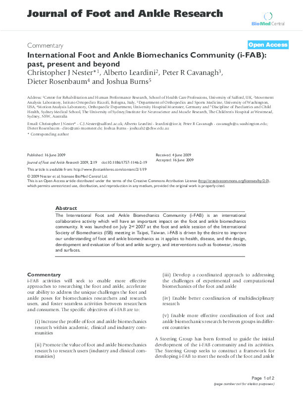 International Foot and Ankle Biomechanics Community (i-FAB): past, present and beyond Thumbnail