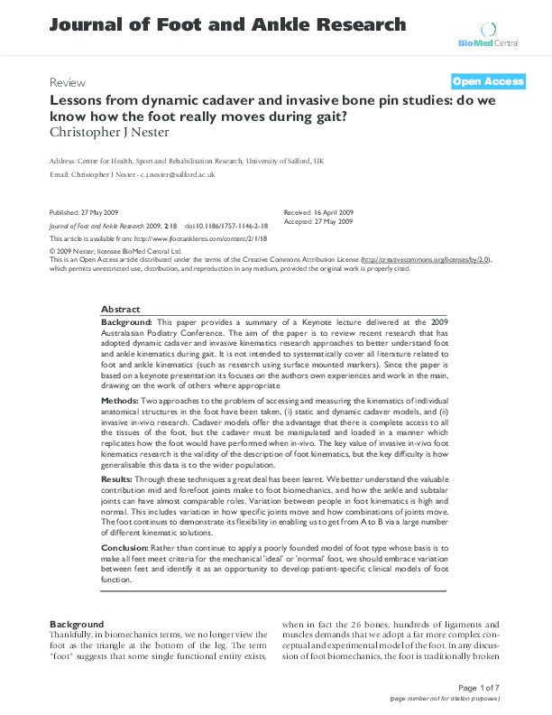 Lessons from dynamic cadaver and invasive bone pin studies: do we know how the foot really moves during gait? Thumbnail